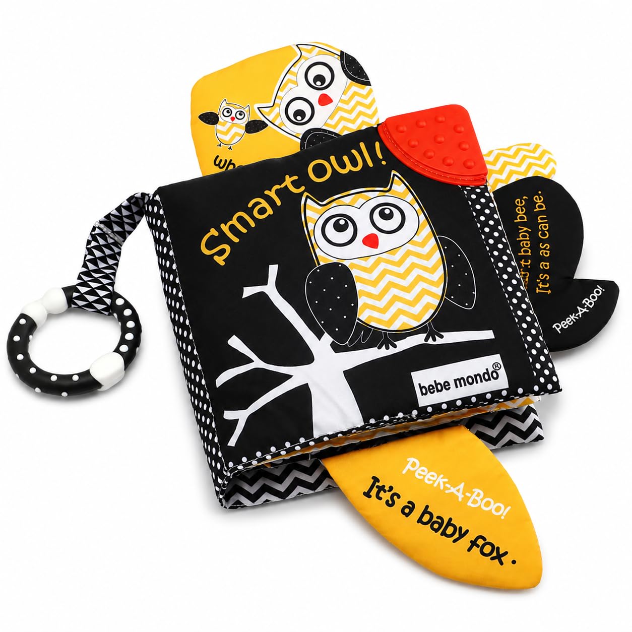 High Contrast Baby Book, Crinkle Books for Babies, Newborn Infant Toys 0-3, 0-6, 6-12 Months, Touch & Feel Black and White Soft Book, Tummy Time Mirror Toy, Teething,Baby Shower, Gifts Boys Girls-Owl