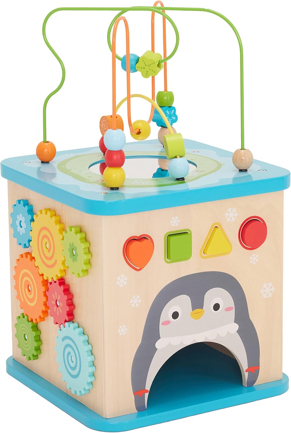 Amazon Basics Kids Wooden Activity Cube, Educational Learning Toy with Bead Maze and Shape Sorter, Developmental Fine Motor Skills, Gift for Toddlers Age 12M+, Multicolor, 13.4×22.5×13.4inches