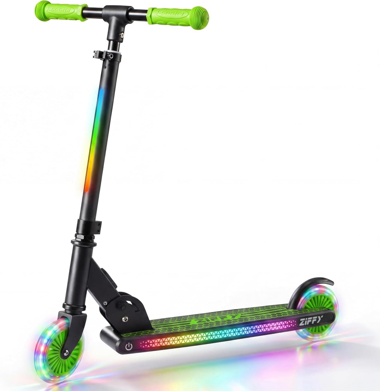 JOVA ZIFFY Light Up Scooter for Kids 3-12, 2 Wheel Foldable Kids Kick Scooter, 3 Adjustable Height, ABEC-7 Bearing with 4” PU Wheels, Rear Foot Brake, Gift for Boys& Girls (Up to 110lb)