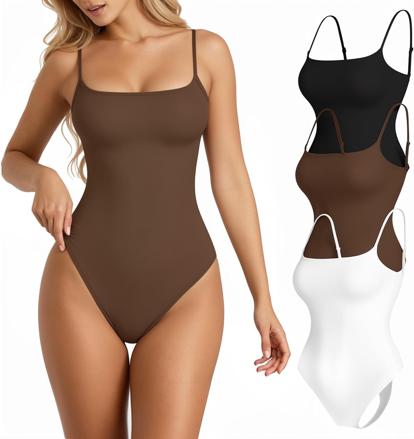 Womens 3 Pack Cami Body Suits Square Neck Thong Bodysuits Adjustable Spaghetti Strap Sexy Tank Tops Y2K Outfit 2026