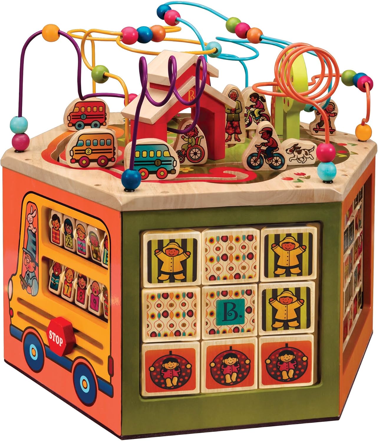 B. toys – Youniversity – Wooden Activity Cube – Developmental Learning Center – Toys for Toddlers, Kids – Alphabet, Numbers, Shapes – 12+ Months