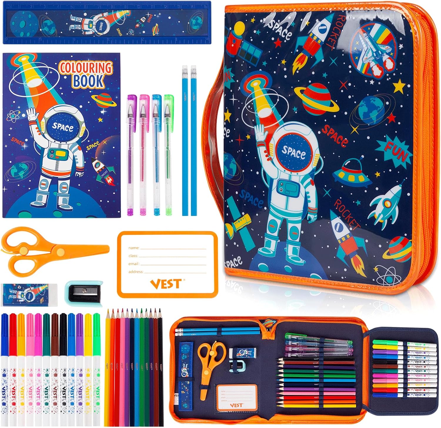 Washable Markers Set with Glitter Pencil Case, Art Supplies for Kids Ages 4-6-8, Arts Crafts Travel Coloring Kit for Boys 4 5 6 7 8 Year Old Birthday Gifts