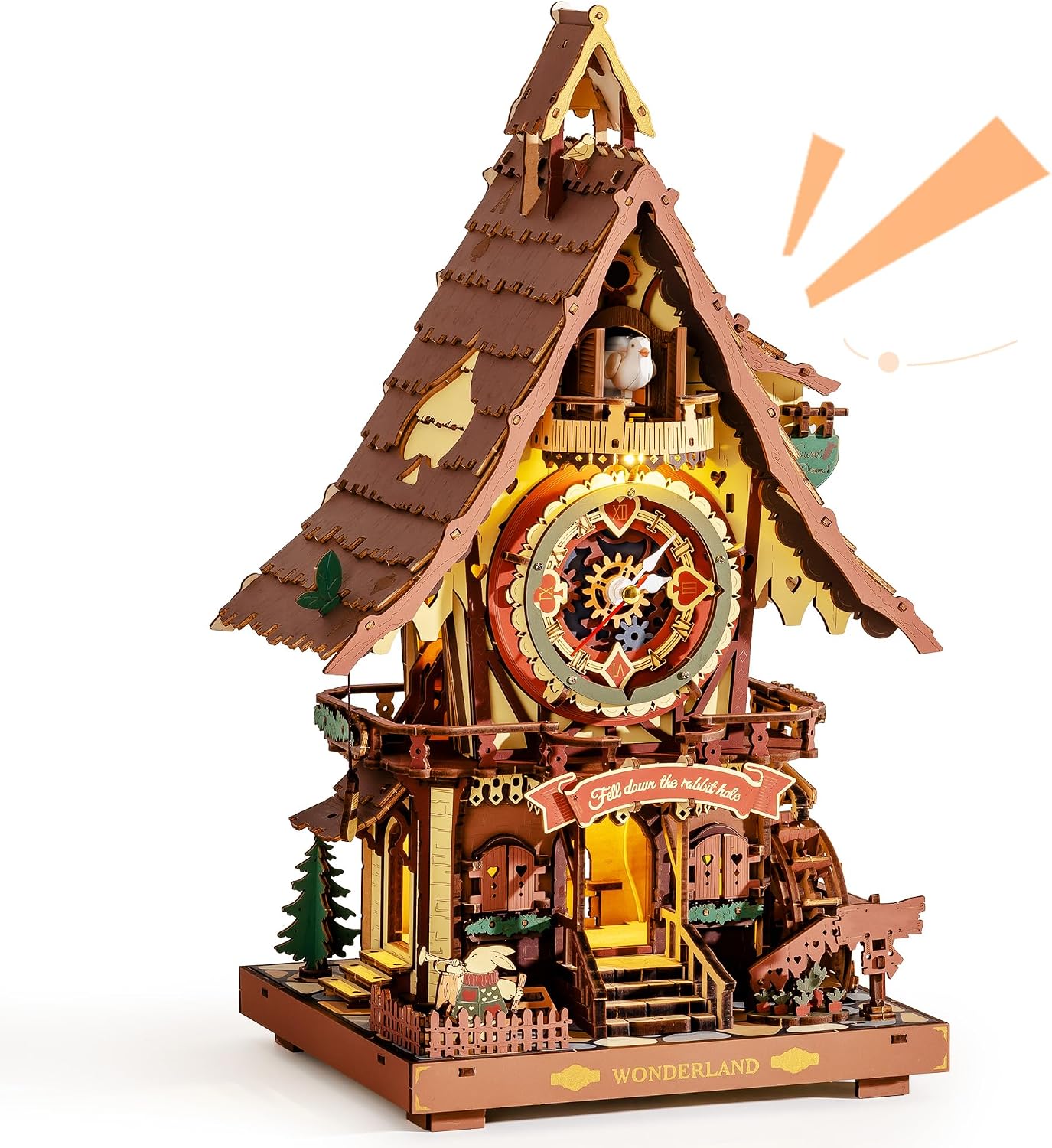 ROKR Cuckoo Clock Mechanical 3D Wooden Puzzle Kit for Adults, DIY Wooden Clock Model Building Set, Unique Home Decor Gift for Women Men