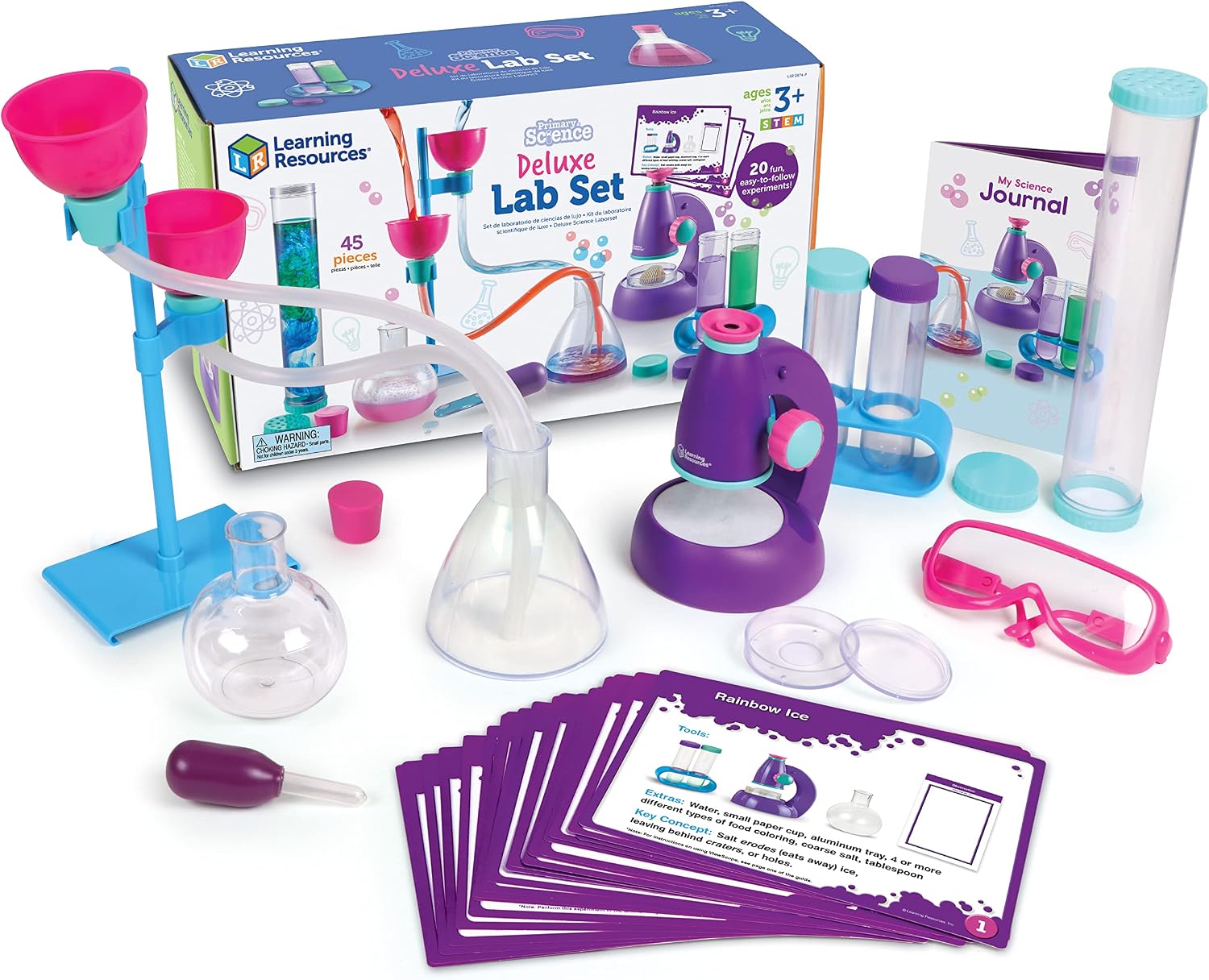 Learning Resources Primary Science Deluxe Lab Set – 45 Pieces, Ages 3+, Experiments for Kids, STEM Toys, Sensory Tube, Microscope for Students