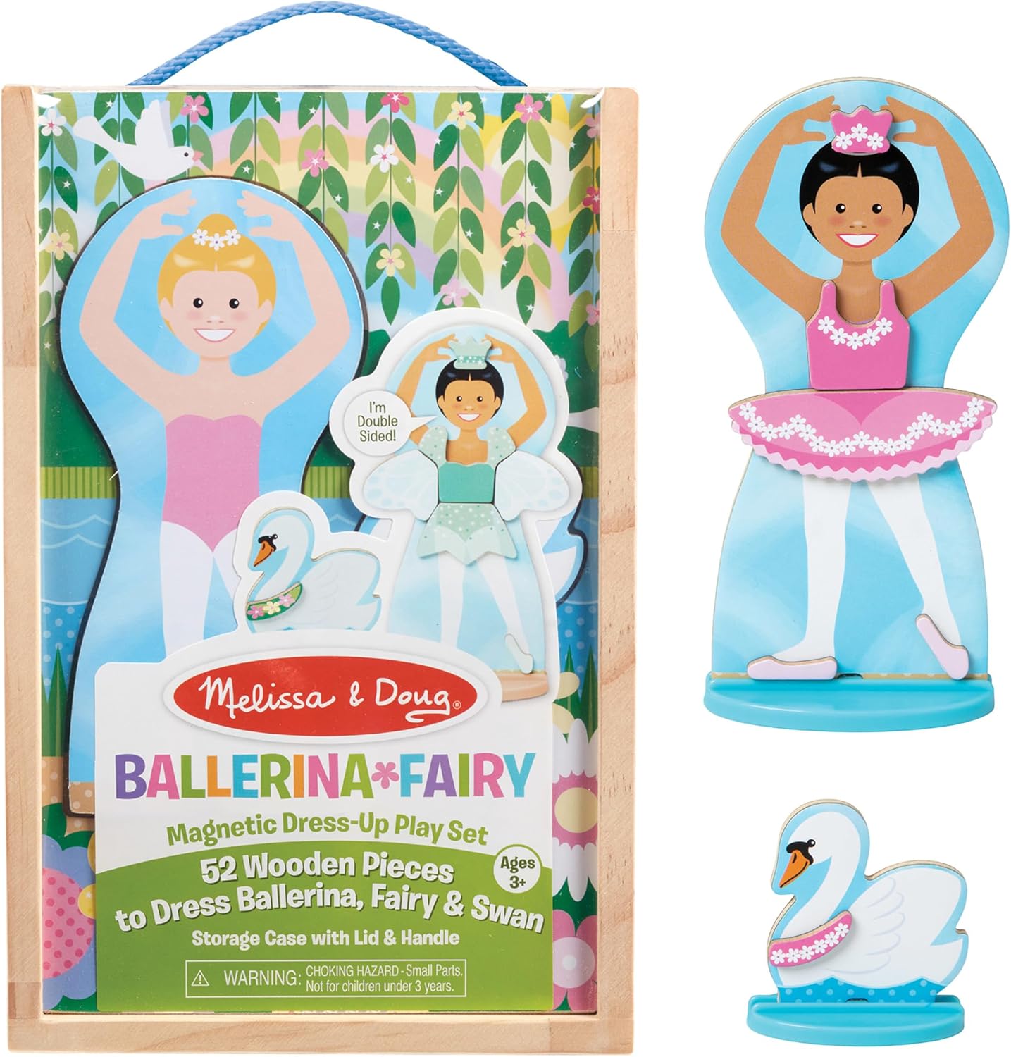 Melissa & Doug Ballerina And Fairy Magnetic Dress-Up Double-Sided Wooden Doll And Swan Pretend Play Set (52 pcs)