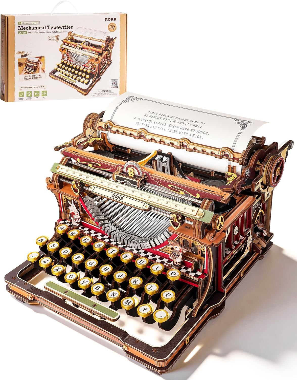 ROKR 3D Wooden Puzzles for Adults, Vintage Typewriter Model Kit to Build, 12-Hour Immersive Mechanical Building Set, Unique Gift Idea for Adults