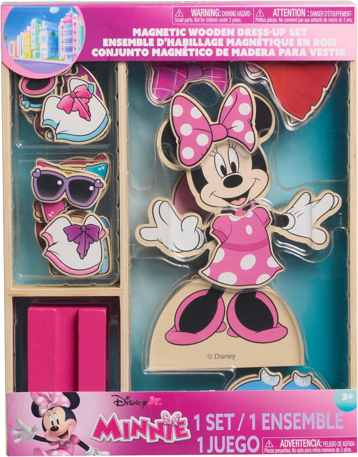 Just Play Disney Junior Minnie Mouse Magnetic Wooden Dress-Up Set, Doll Figure and Magnetic Accessories, 53-Pieces