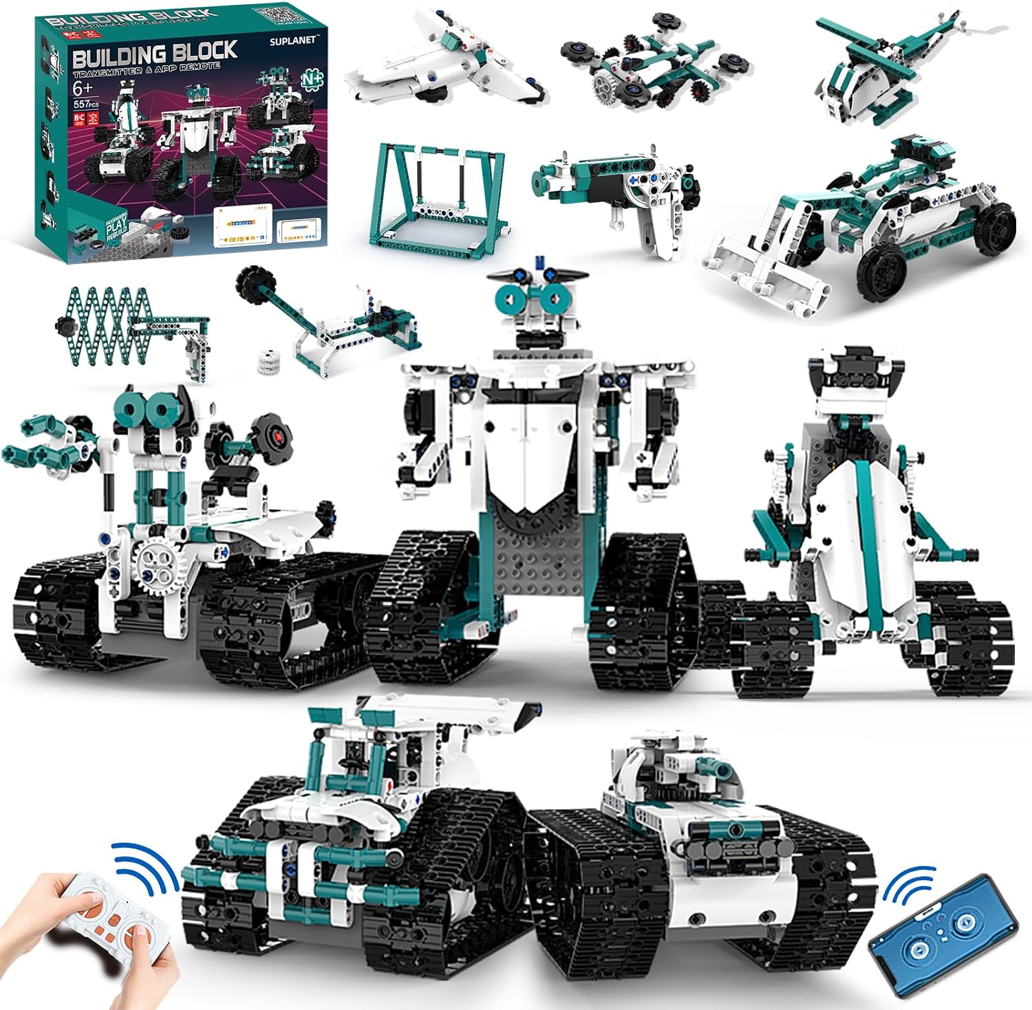 STEM Robot Toys for 8-14, 12 in 1 Remote Control Robotics Toys for Kids, Programmable Building Robot Kit Birthday Present for Science Educational(557 Pcs)