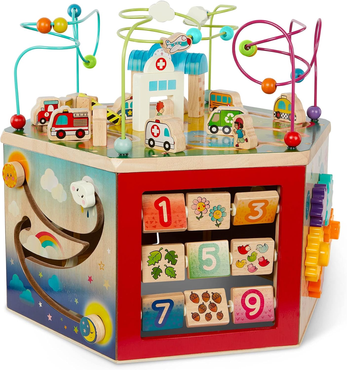 Battat – Wooden Activity Cube – CurioCity – Themed Activity Center – Educational Toys – Wooden Toys for Toddlers and Kids – 1 Year +