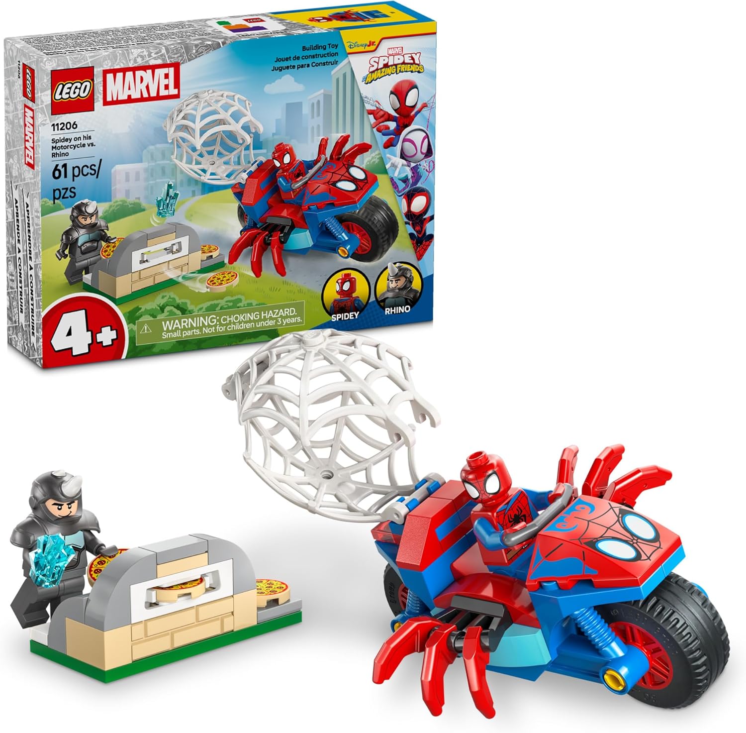 LEGO Marvel Spidey and His Amazing Friends Spidey on his Motorcycle vs. Rhino Building Toy for Kids – Super Hero Pretend Playset for Preschool Boys & Girls, Ages 4+ – Gift Idea for Birthdays – 11206