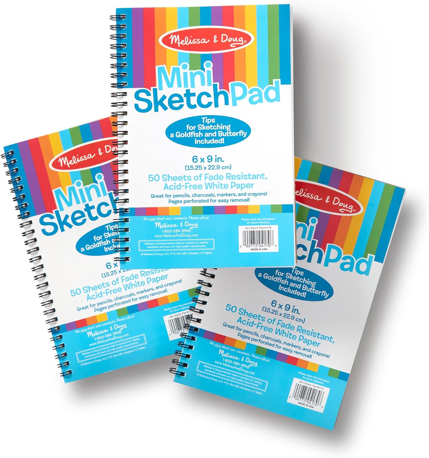 Melissa & Doug Drawing Paper, Sketch Pad, 3-Pack Bundle for Coloring, Writing or Painting (6 x 9 inches) – 50 Sheets Each, Kids Drawing Pad & Art Supplies for Kids Ages 3+