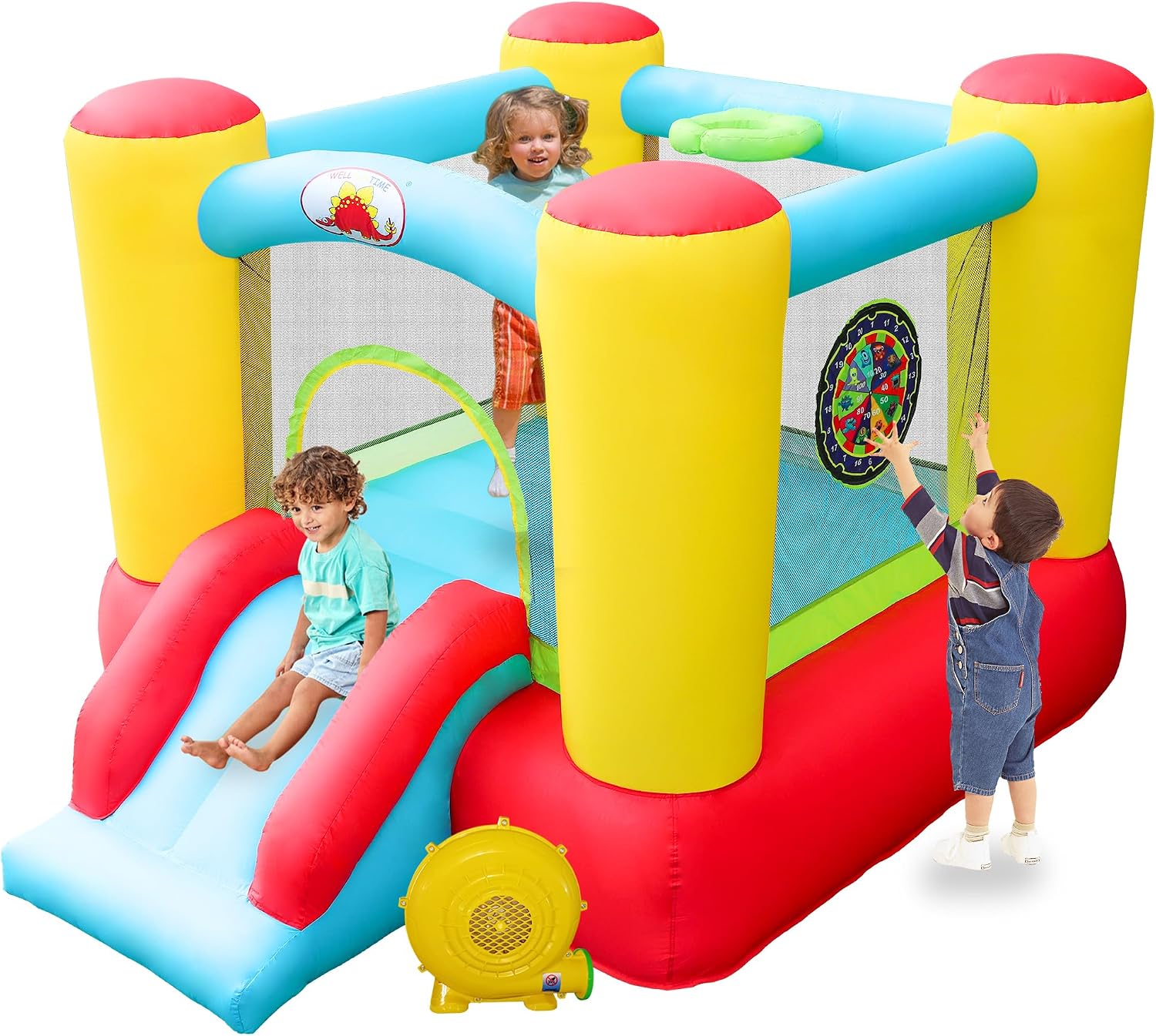 WELLFUNTIME Inflatable Bouncy Castle & Bounce House Slide, Kids Jumping Castle with Blower, 100x77x63 Inch