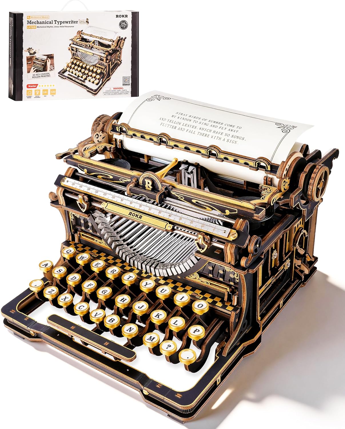 ROKR 3D Wooden Puzzles for Adults, Challenging 12-Hour Immersive Mechanical Typewriter Model Kit to Build, Gifts for Men Women