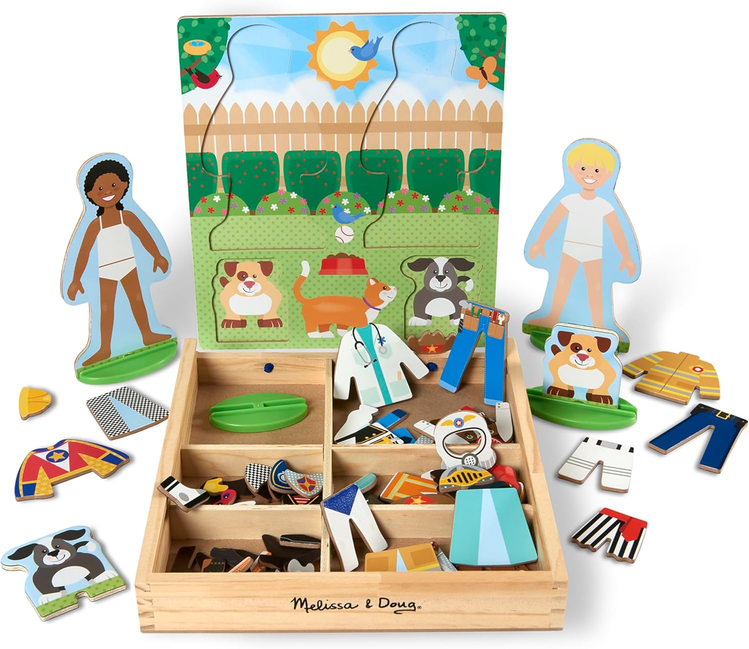 Melissa & Doug Occupations Magnetic Dress-Up Wooden Pretend Play Set (74 pcs) – Magnetic Dress-Up Dolls For Kids