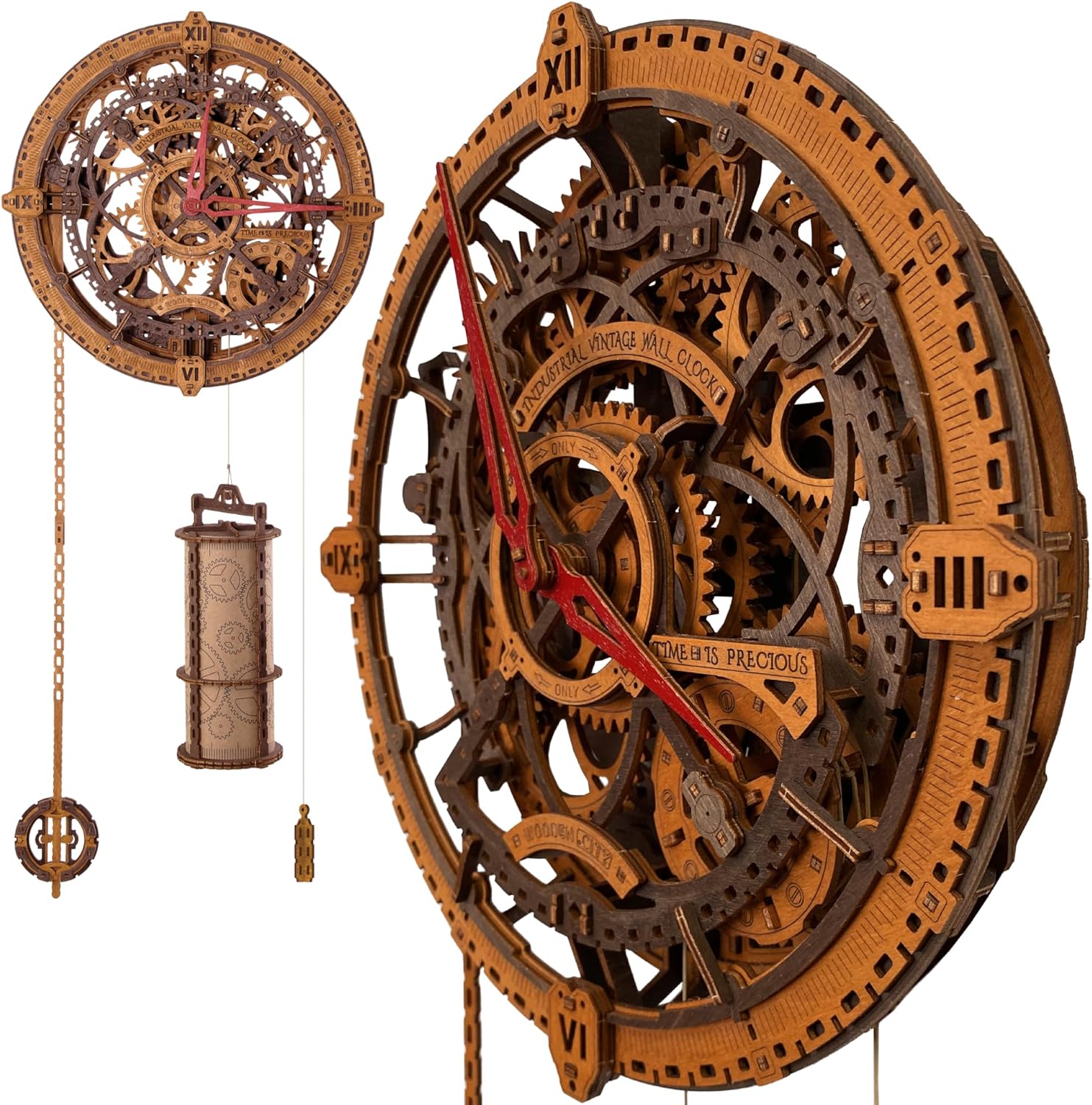 WOODEN.CITY Steampunk 3D Puzzle Clock – DIY Mechanical Wall Clock Kit for Adults – Unique Engineering Gift and Vintage Décor – 3D Wooden Puzzles for Adults