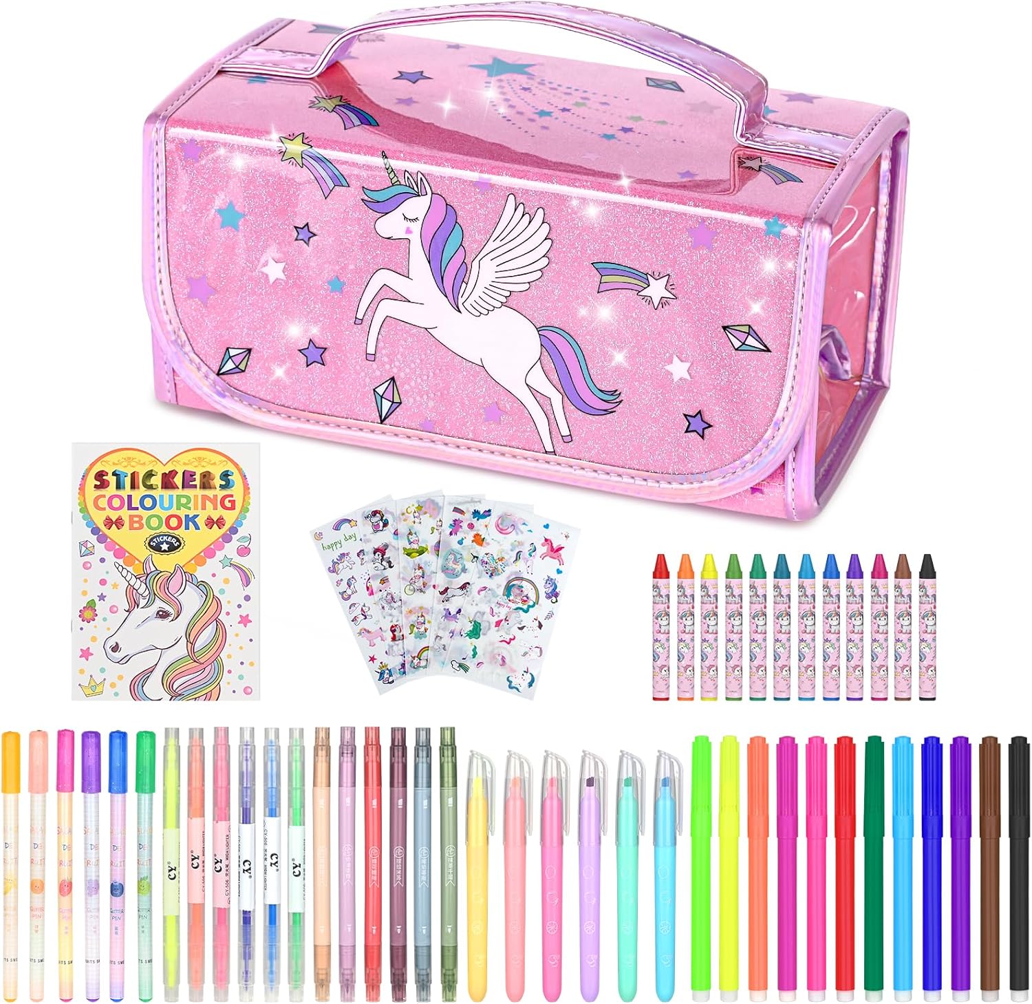 nasominako Washable Scented Markers Set for Kids – Unicorn Coloring Art Supplies Set for Kids Ages 4-8 Birthday Gifts for 4-8 Year Old girls Unicorn Pencil Case 54 PCS
