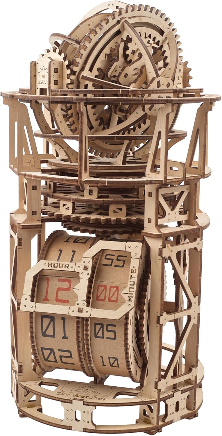UGEARS Astronomer Table Clock with Tourbillon – 3D Wooden Puzzles for Adults Model Kit – Mechanical Clock Kit Functional DIY Wood Model Kits for Adults, 3D Puzzle for Puzzle Lovers