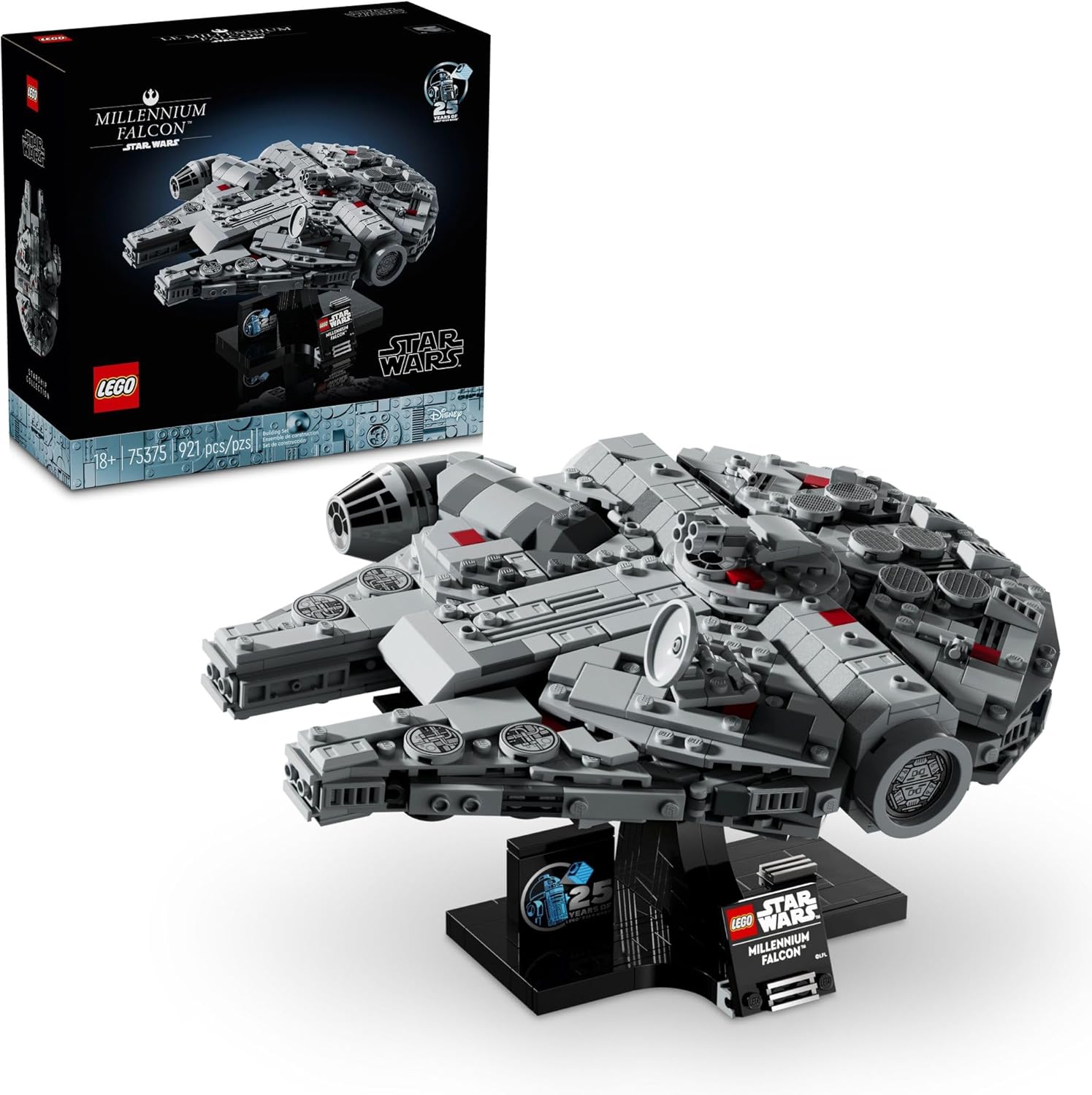 LEGO Star Wars Millennium Falcon 25th Anniversary Collectible – DIY Building Set for Adults, Men & Women, Ages 18+ – A New Hope Model with Display Stand – Star Wars Gift – 75375