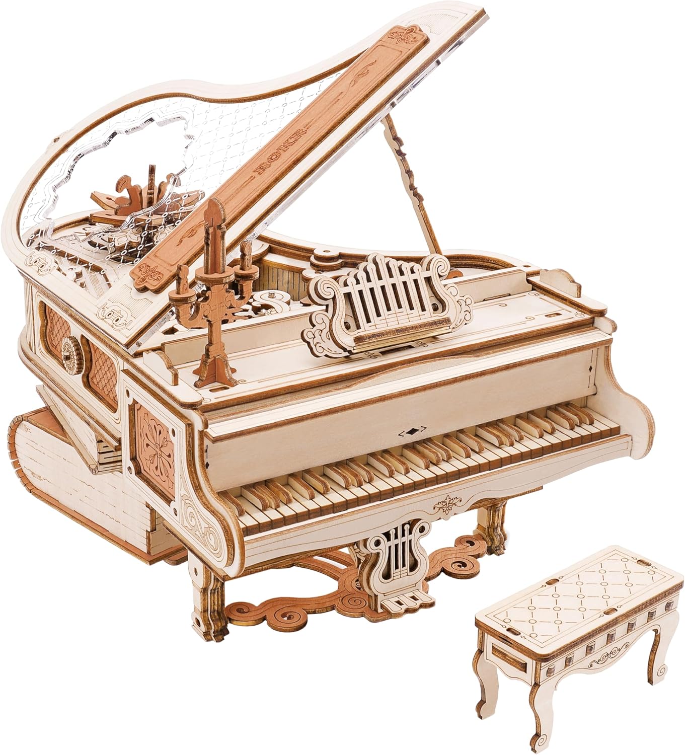 ROKR 3D Wooden Puzzles for Adults 223pcs Piano Model Kit 1:20 Scale Building Puzzles Wooden Music Box Unique Gift for Men Women Hobbies for Birthday Christmas