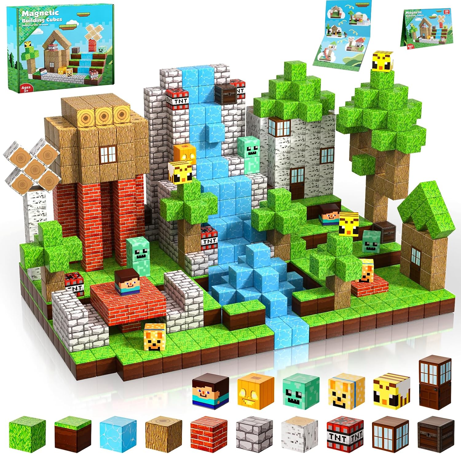 Magnetic Blocks-100PCS Magnetic Building Blocks Magnetic Tiles Stacking, Build Magnet Forest Set, STEM Montessori Sensory Toys for Kids Boys Girls Ages 3 4 5 6 7 8 9 10 Christmas Birthday Gifts