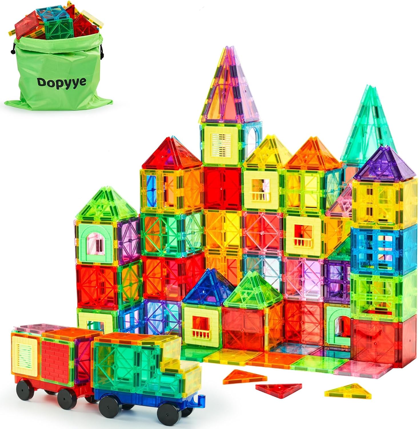 Dopyye 132 PCS Magnetic Tiles Building Blocks with 2 Cars, STEM Educational Construction Montessori Toys for Kids Ages 3 4 5 6 7 8 9, Magnet Building Set Gift for Boys Girls