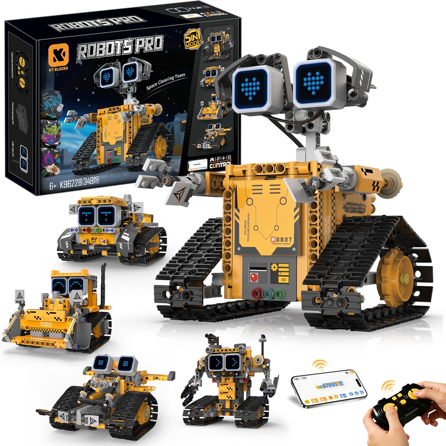 5-in-1 Smart Robot Building Kit for Kids 6-12, Build & Code Your Own Robot World, STEM Coding Robot Toy with App & Remote Control, Hands-on Robotics Set, Educational STEM Gift (348 PCS)