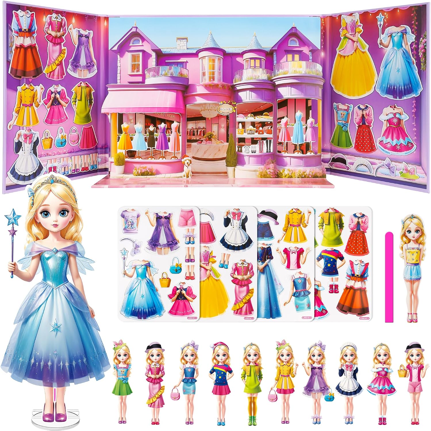 Magnetic Dress Up Dolls for Girls – Princess Magnet Paper Dolls Book with 3D City Buildings – Travel Car Trip Quiet Book Game Toys Easter Birthday Gifts for Kids Toddlers Ages 3 4 5 6 7(Style A)