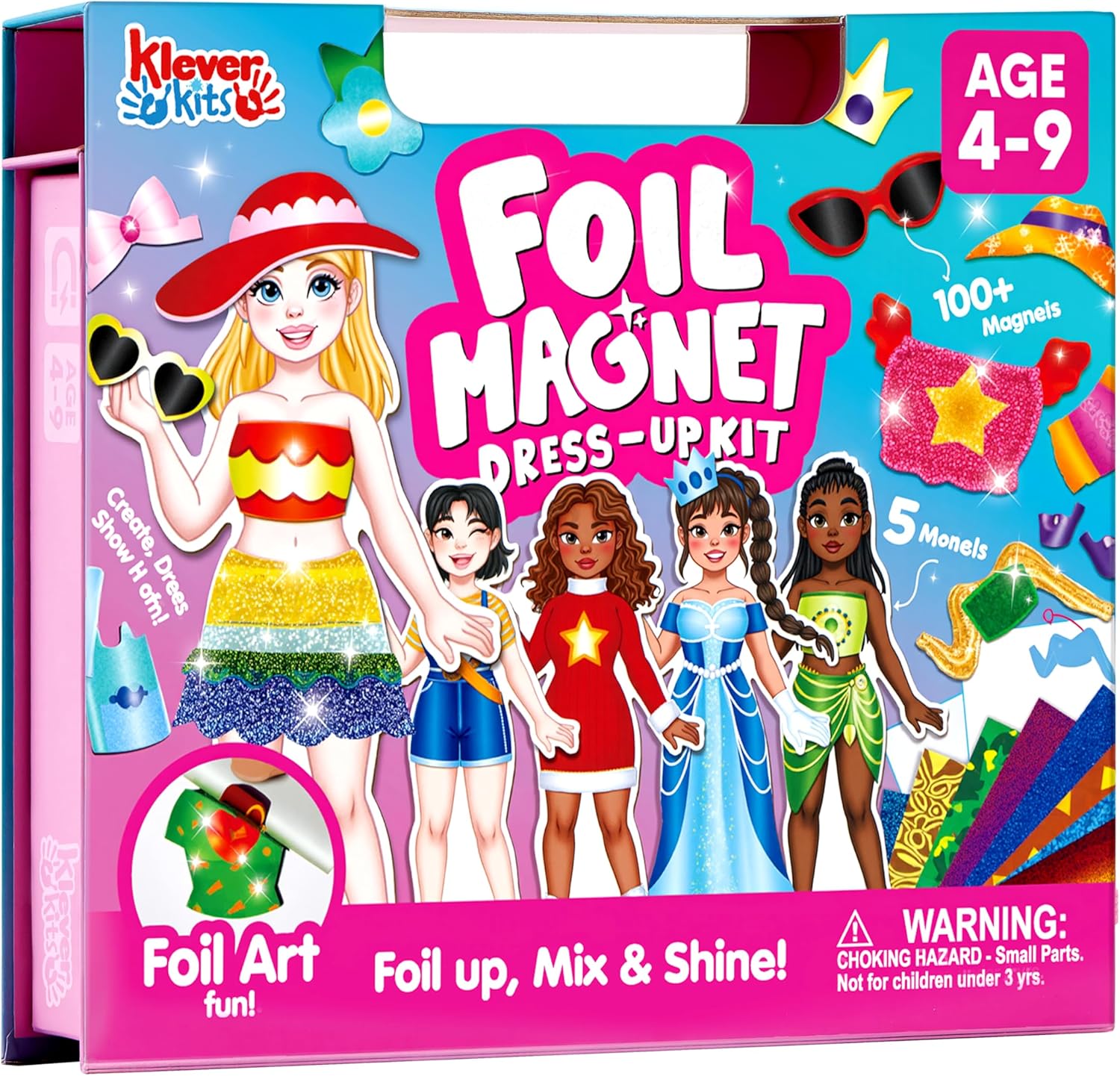 JOVA Klever Kits Foil Magnet Dress-Up Kit, 2-in-1 Fashion DIY Craft for Kids Paper Dolls for Girls Ages 4 5 6 7 8 9 Travel Activity Birthday Gifts with Display Box