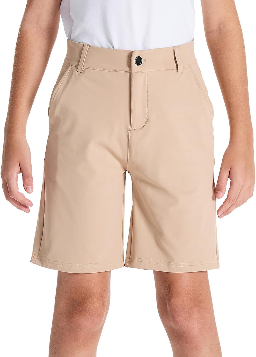 DEVOROPA Youth Boys Golf Shorts Stretch School Uniform Clothes Kids Flat Front Dress Chino Hybrid Twill Casual Shorts Pockets