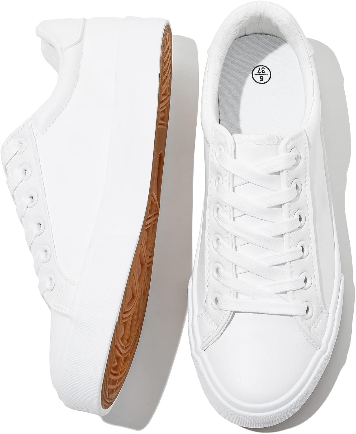 SERNIAL Womens White Tennis Shoes PU Leather Casual Sneakers