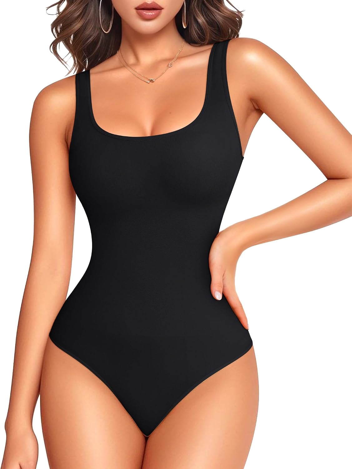 LODAY Bodysuits for Women Scoop Neck Body Suits Slim Fit Double Lined