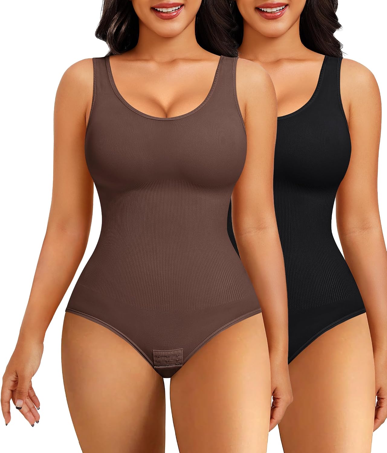 Nebility 2 Piece Shapewear Bodysuit for Women Tummy Control Slim Fit Sleeveless Round Neck Body Suit