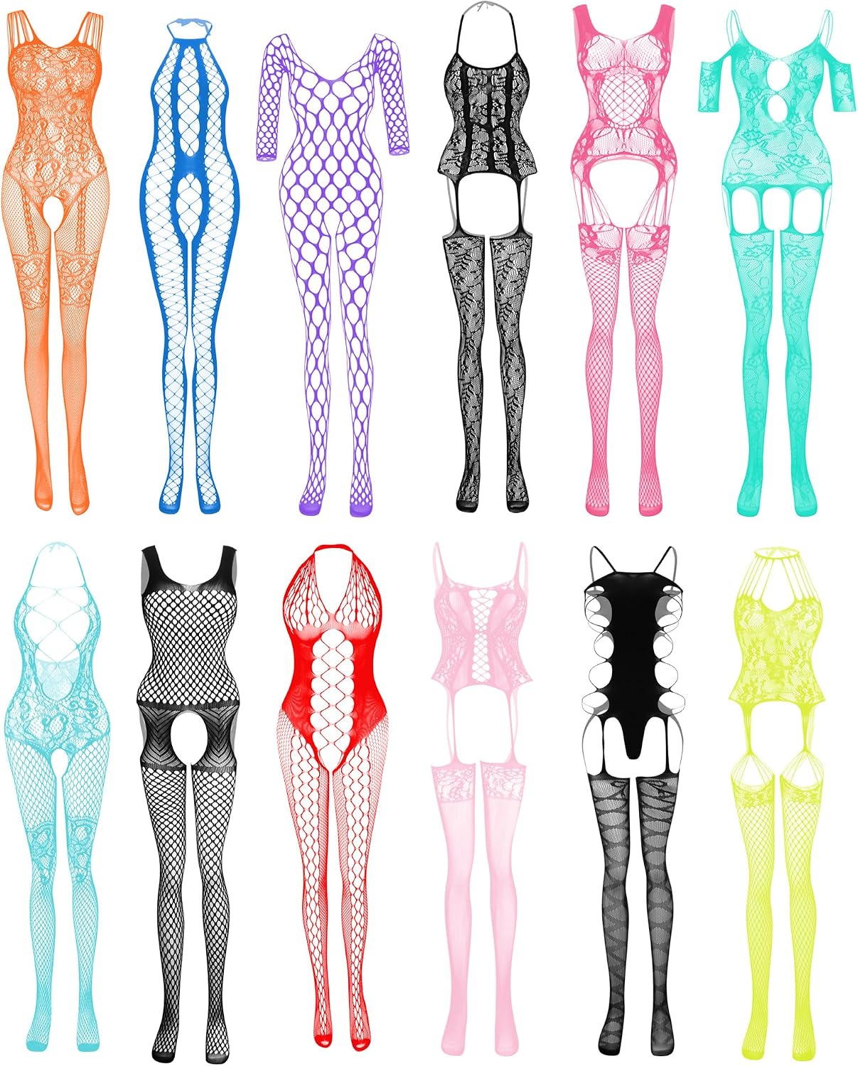 JDiction Women’s Lingerie BabyDoll Fishnet Bodysuit Sexy Nightwear(12 Pack)